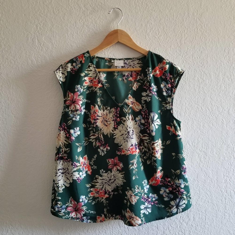 Forest Green Floral Top